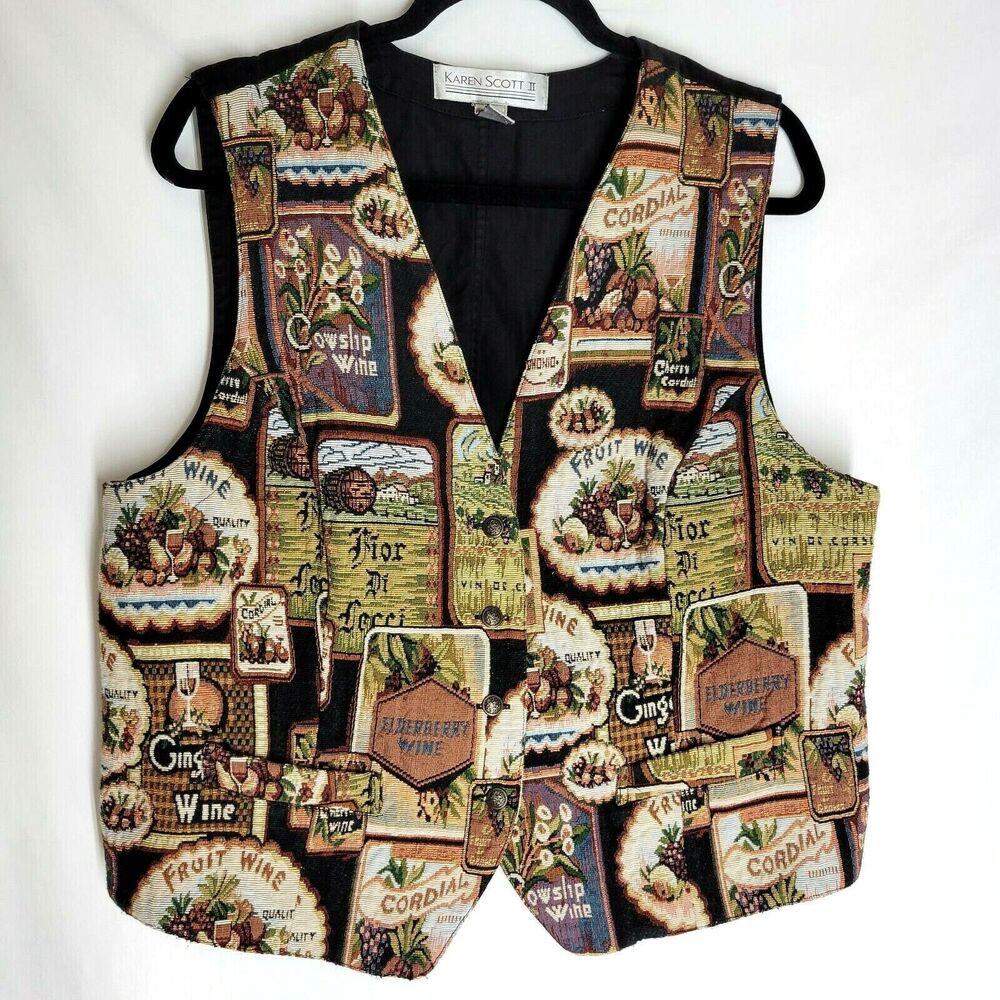 Vintage Karen Scott II Vest 80s Upholstery Tapestry Wine Connoisseur Plus 1X